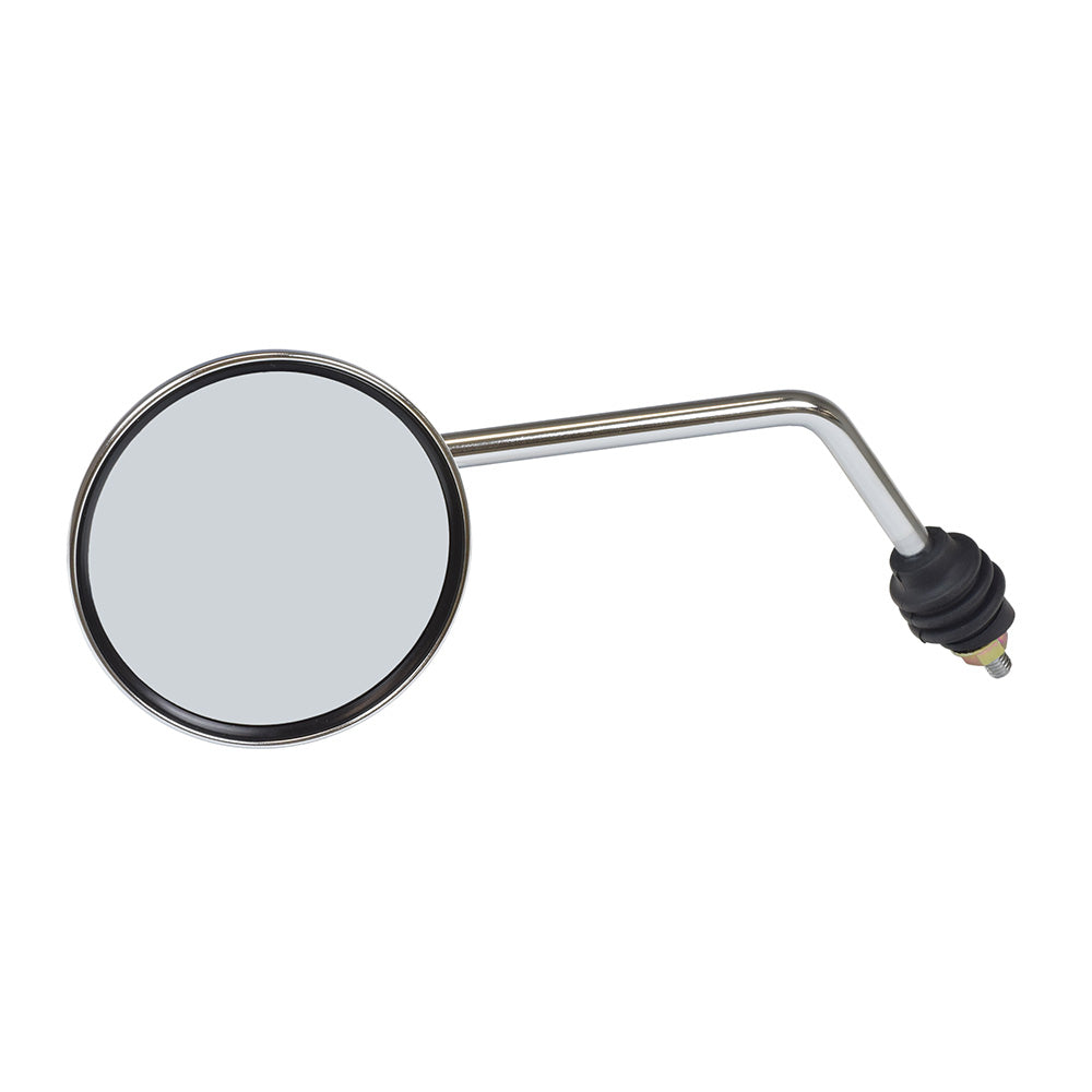 Left Side Chrome Mirror for Vespa ET-2 and ET-4 Scooters, featuring a round mirror with a handle and a metal arm. Perfect replacement for your scooter's left side mirror.