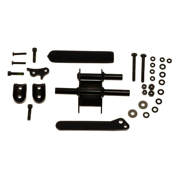 Left Motor for Invacare At'm: Black metal motor assembly with accompanying screws and parts, designed for easy installation on the left side of the Invacare At'm Take Along chair.