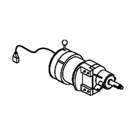 Left Motor Assembly for the Jazzy 1650 & Quantum Q1650: a detailed black and white drawing showcasing the mechanical device, including the freewheel release lever, ready for mounting on power chairs.