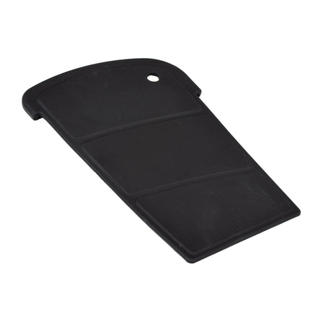 Pediatric Footplate Cover for Quantum Power Chairs, depicted as a black plastic cover with a hole, designed to fit on the Tru-Balance articulating foot platform for Quantum, Jazzy, and Jet power chairs.