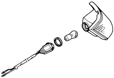 Left Rear Turn Signal Assembly for Honda Elite 250 (1985-1988 Models) (OEM), depicted in a detailed black and white sketch, showcasing the precise fit and design of the original part.