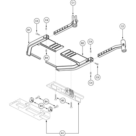 Diagram of the Leg Rest Hanger Receiver for the Universal Seat Frame on Jazzy Power Chairs, illustrating its technical design and placement without included hanger assemblies.