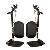 Complete Elevating Leg Rest Assembly Set (Left & Right) for the Golden Technologies Alante Jr (GP200), featuring two adjustable leg rests with swing-away footrests and calf pads, shown in a close-up view.