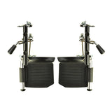 Complete Elevating Leg Rest Assembly Set (Left & Right) for the Golden Technologies Alante Jr (GP200), showing two black metal leg rests with adjustable footrests and calf pads, designed to mirror each other.