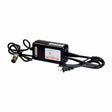 24 Volt 2.0 Amp XLR Li-ion Battery Charger for Foldawheel PW-999UL & PW-1000XL, featuring a black charger unit with an attached power cord and a clear white label for easy identification.