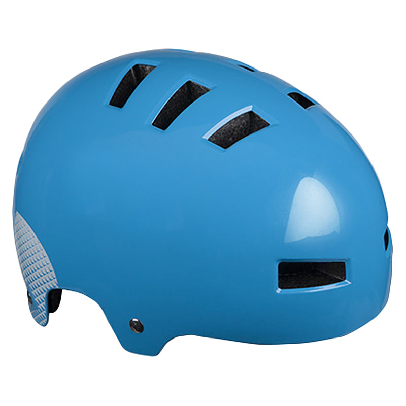 Blue 360 Degree Bike & Scooter Helmet with ventilation holes, lightweight ABS hardshell, ideal for urban, BMX, and freeride use. Available in medium and large adult sizes.