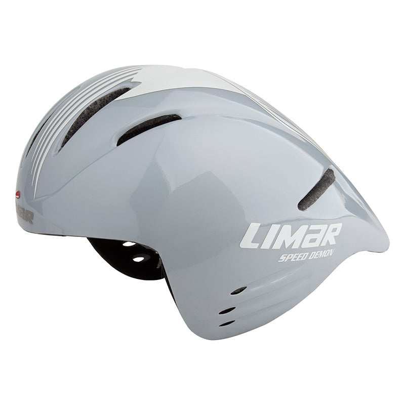 Speed Demon Time Trial Bike & Scooter Helmet: white helmet with white text, designed for professional cyclists, featuring a smooth aerodynamic shell and 15 air vents for optimized airflow and fit.