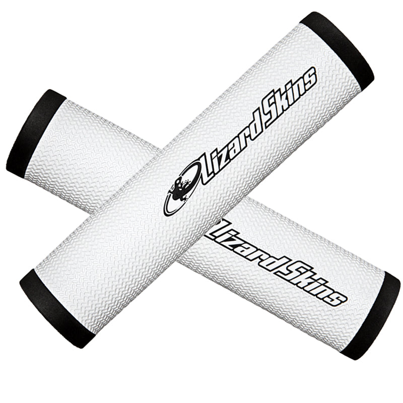 DSP 30.3 mm Grips for Bikes & Scooters, featuring a blend of white and black, designed with DuraSoft Polymer for enhanced comfort and lightweight feel, ideal for medium-sized hands.