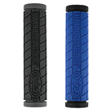 Close-up of the 130 mm Dual Compound Logo Grips for Bikes & Scooters, showcasing the textured handlebar grips designed for durability and comfort, ideal for off-road use.