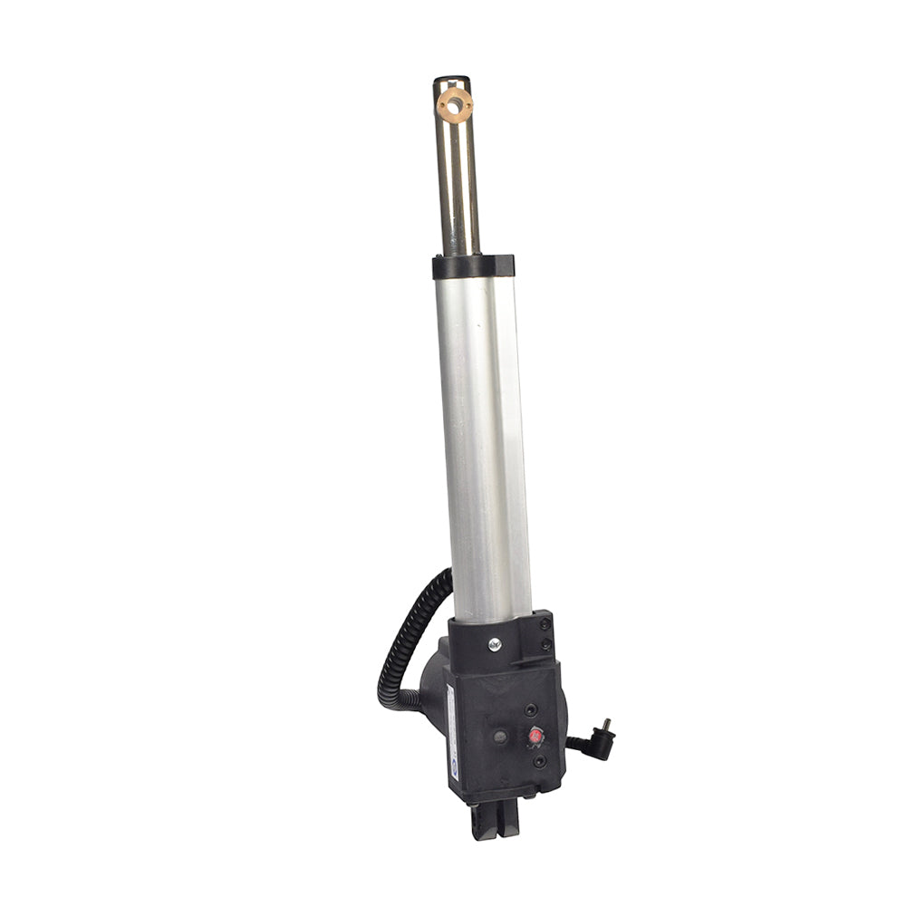 Base Motor for Pride Infinity Series Lift Chairs (DRVMOTR1361) shown as a silver and black cylinder with a black hose and handle, essential for lift function in specific Pride models.