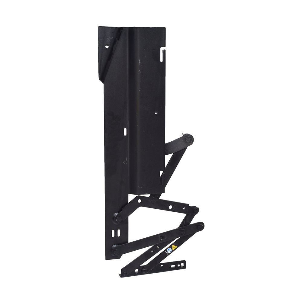 Left Scissor Mechanism for the Pride Infinite Position Lift Chair (IND0201E003), featuring a black metal piece with a black handle, essential for specific Pride Mobility lift chair models.