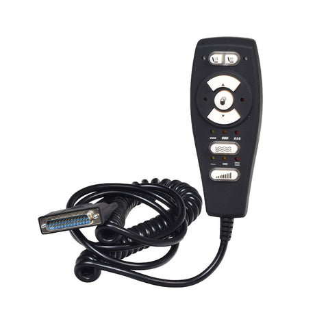 Heat and Massage Hand Control for Single Motor Pride Lift Chairs (ELEASMB7281), featuring a remote control with an attached cable, designed to adjust chair positions and control heat and massage functions.