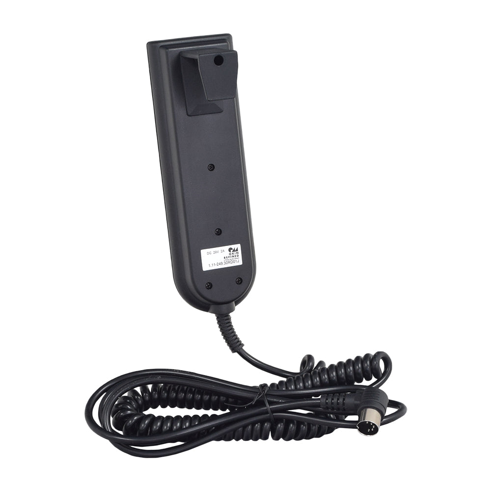 OKIN 2-Button Remote Hand Control Pendant for Lift Chair Power Recliners features a coiled black cord and a 5-pin round plug connector, designed to control extend and retract functions.