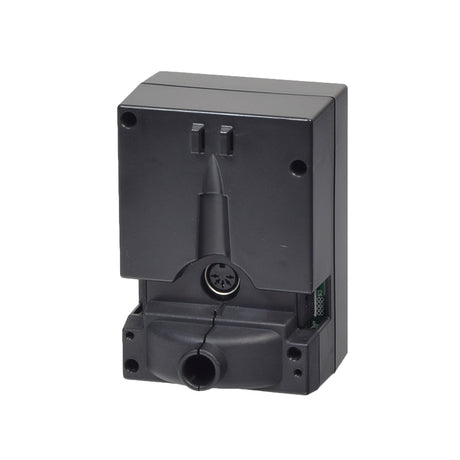 Low Voltage Motor Control Box for Heat & Massage Infinite Motor Pride Lift Chairs (ELEASMB3616), featuring a black box with a circular hole and a black cover, essential for specific Pride Mobility lift chairs.