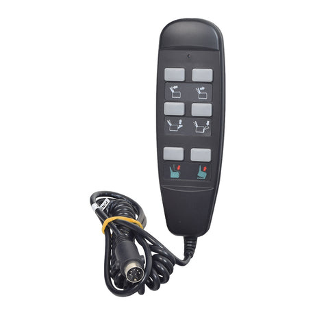 6-Button Hand Control for the Mega Motion FC101 Lift Chair, featuring a close-up of the remote with six buttons and an attached cable, designed to adjust backrest, footrest, and lift chair positions.