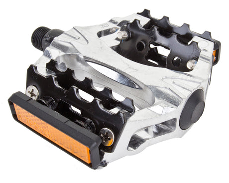 Close-up of the Lock Jaw Platform 9/16 Threaded Pedals, showcasing the detailed design and sturdy construction, ideal for use with bicycles and scooters.