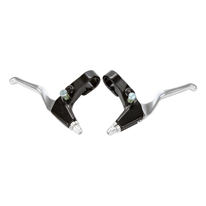 Bicycle Locking Brake Levers for Schwinn Meridian Trikes (Pair of 2) shown in close-up, highlighting the sturdy forged alloy construction and locking buttons designed for cantilever and caliper brakes on standard 7/8 handlebars.