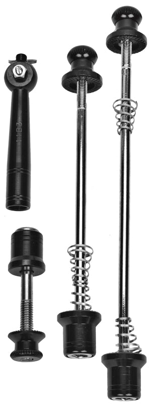 Locking Skewers with Key, featuring multiple metal components, including a spring mechanism, designed for securing bikes and scooters. Ideal for enhancing safety and convenience on various two-wheeled vehicles.