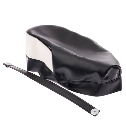 Long Seat Cover for Honda Passport C70 1980-1984, featuring a sleek design with a silk-screened Honda logo on the back and a 1/2 terelyene foam layer for added comfort.