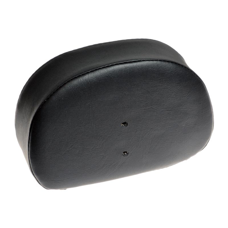 Black Low Profile Headrest for the Jazzy Select Elite power chair, featuring a sleek rounded rectangle design, black leather finish, and a screw-on bracket attachment, displayed against a minimal background.