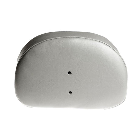 Gray Vinyl Low Profile Headrest for the Jazzy Select with the Hi-Back Fold-Flat Seat, featuring a white leather surface with holes, designed for direct bracket attachment without steel rod support.