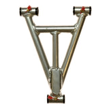 Lower Left Swing Arm for the Baja Wilderness Trail 90 ATV - VIN Prefix LUAH, featuring a sturdy metal frame with distinct red and black components, essential for ATV maintenance.