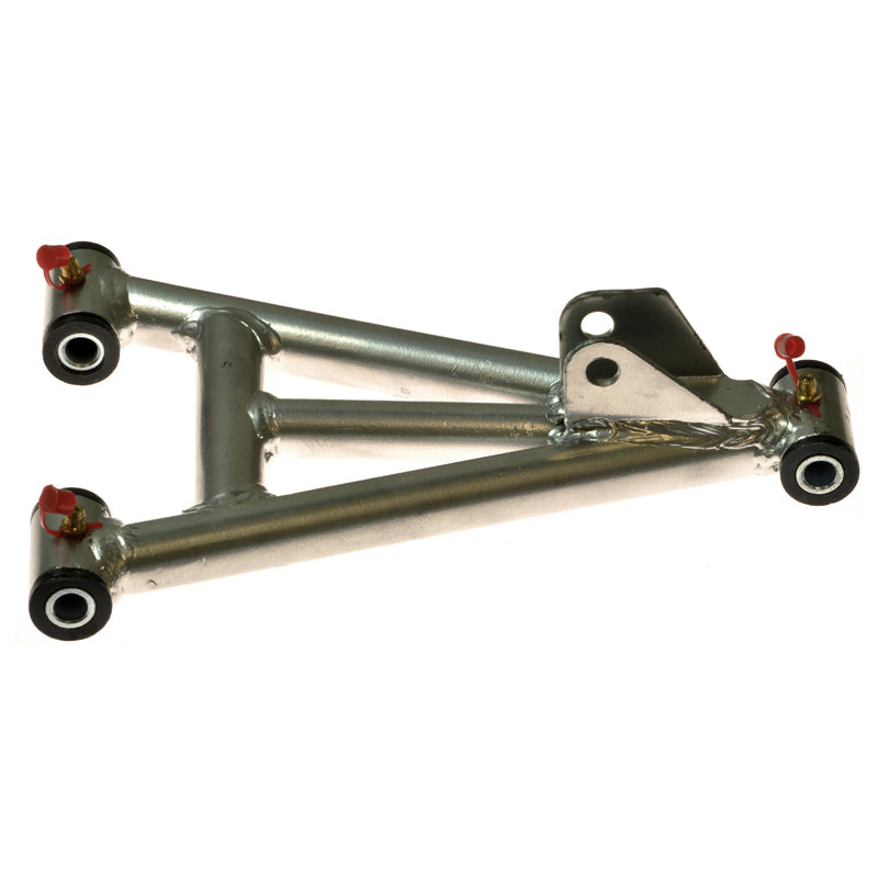 Lower Left Swing Arm for the Baja Wilderness Trail 90 ATV - VIN Prefix LUAH, featuring a metal frame with red buttons, designed for stability and durability in ATV suspension systems.