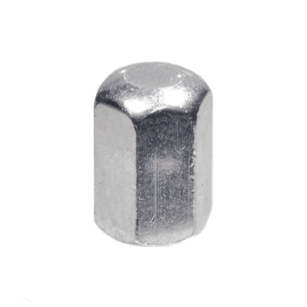 Close-up of a Wheel Lug Nut for the Pride Pursuit and Pursuit XL mobility scooters, showcasing its metal cylindrical shape and silver finish, essential for front and rear wheel assemblies.