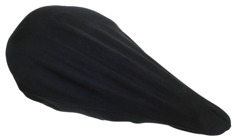 Lycra Cruiser Style Seat Cover for bikes and scooters, displayed on a white background, showcasing its sleek black fabric.