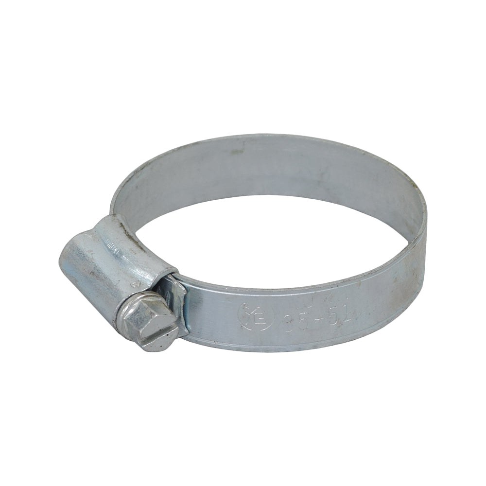 35 mm - 51 mm No. 2A Air Filter Hose Clamp for 50cc, 125cc, 150cc, and 250cc Scooters, featuring a metal band with a nut and screw, essential for GY6 engines.