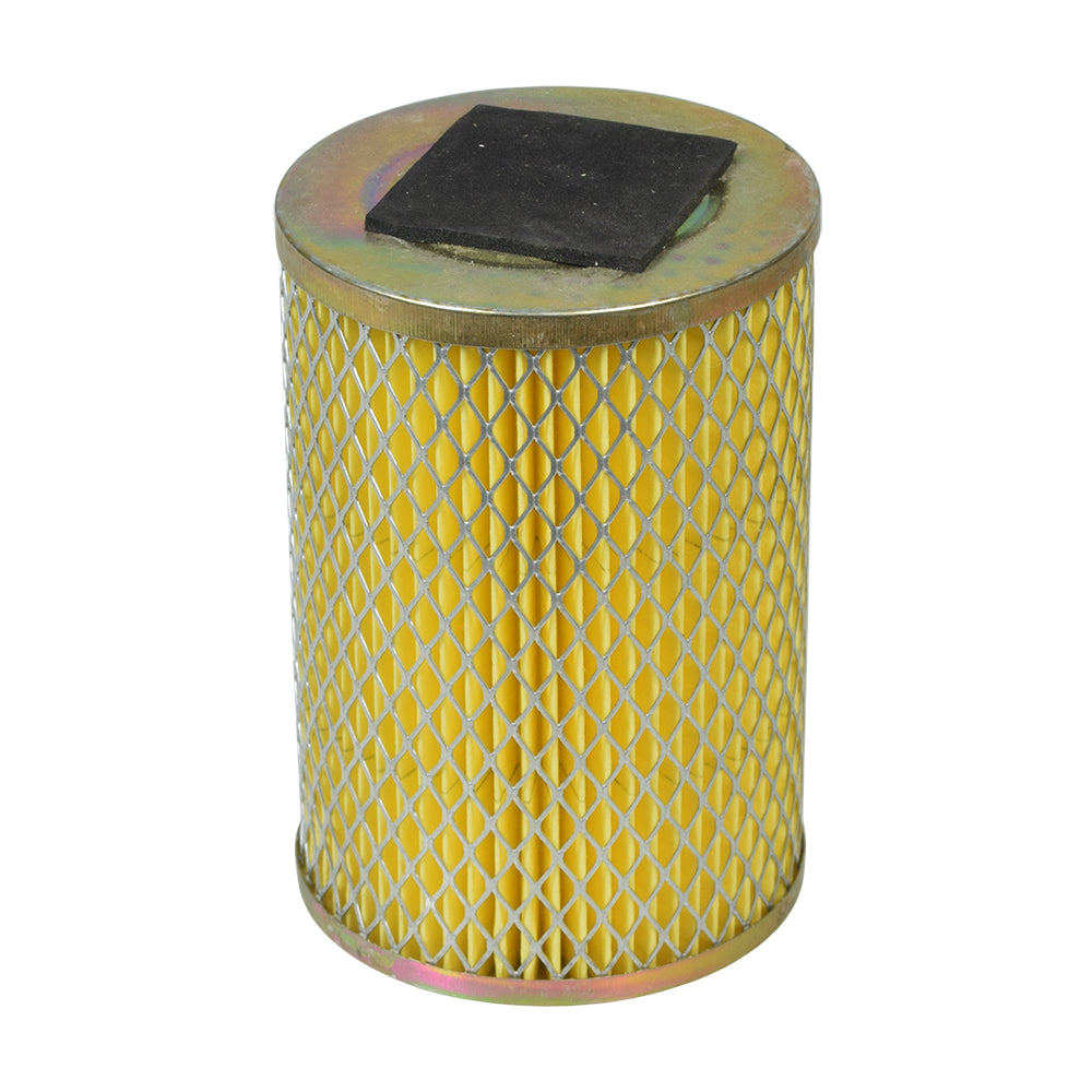 Canister Air Filter Element for 150cc GY6 Go-Karts & Scooters, showing a cylindrical design with a silver base and yellow filter material, essential for preventing dust in engines.