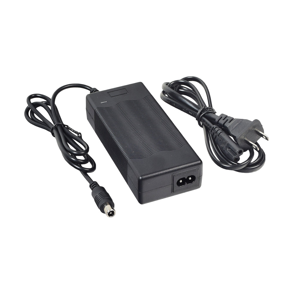 42 Volt Coaxial Battery Charger for the Ninebot ES1, ES2, ES4, & MAX G30 Electric Scooters with a black power supply, coaxial connector, and attached black power cord.