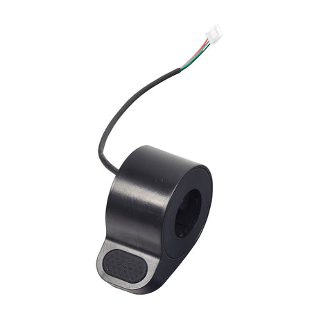 Thumb Throttle for the Razor T25 Electric Scooter, featuring a black round device with a wire and a silicone thumb pad, designed for a safer grip and includes a 3-wire harness for easy installation.