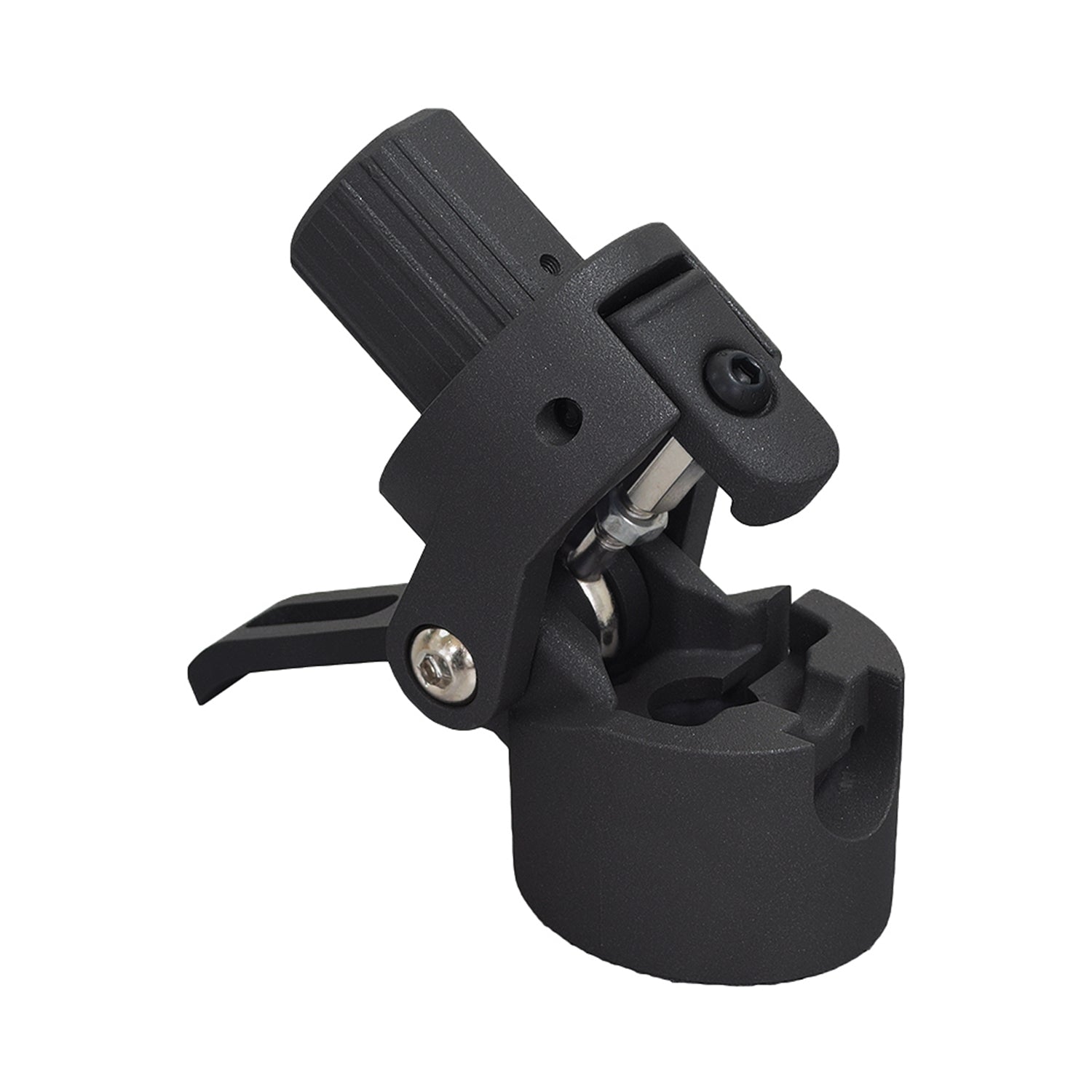 Folding Stem Buckle Clasp for the Xiaomi Mi M365, a robust black plastic object with a handle and screw, essential for the scooter's folding handlebar system.