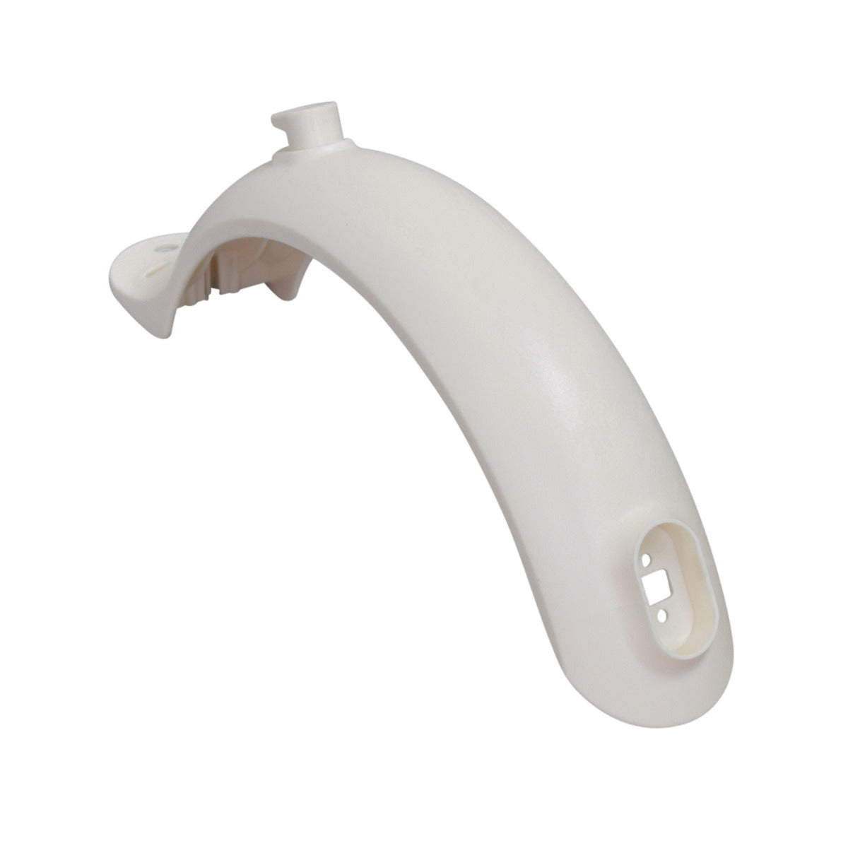 Rear Fender for the Xiaomi Mi M365 electric scooter, shown as a white plastic object with a central hole, designed to keep mud off and secure the handlebar when folded.