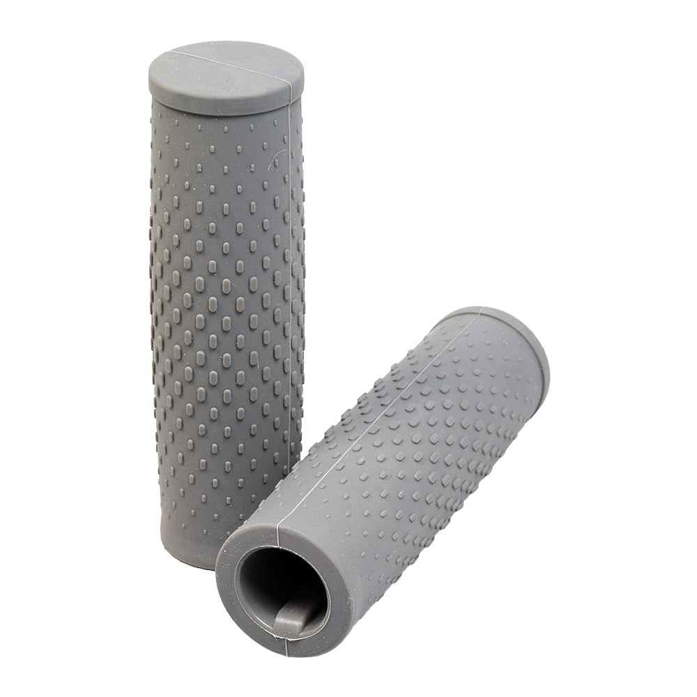 Handlebar Grips Set for the Xiaomi Mi M365 (Set of 2), featuring close-up views of gray textured rubber grips designed for secure attachment and superior hand-hold on electric scooter handlebars.