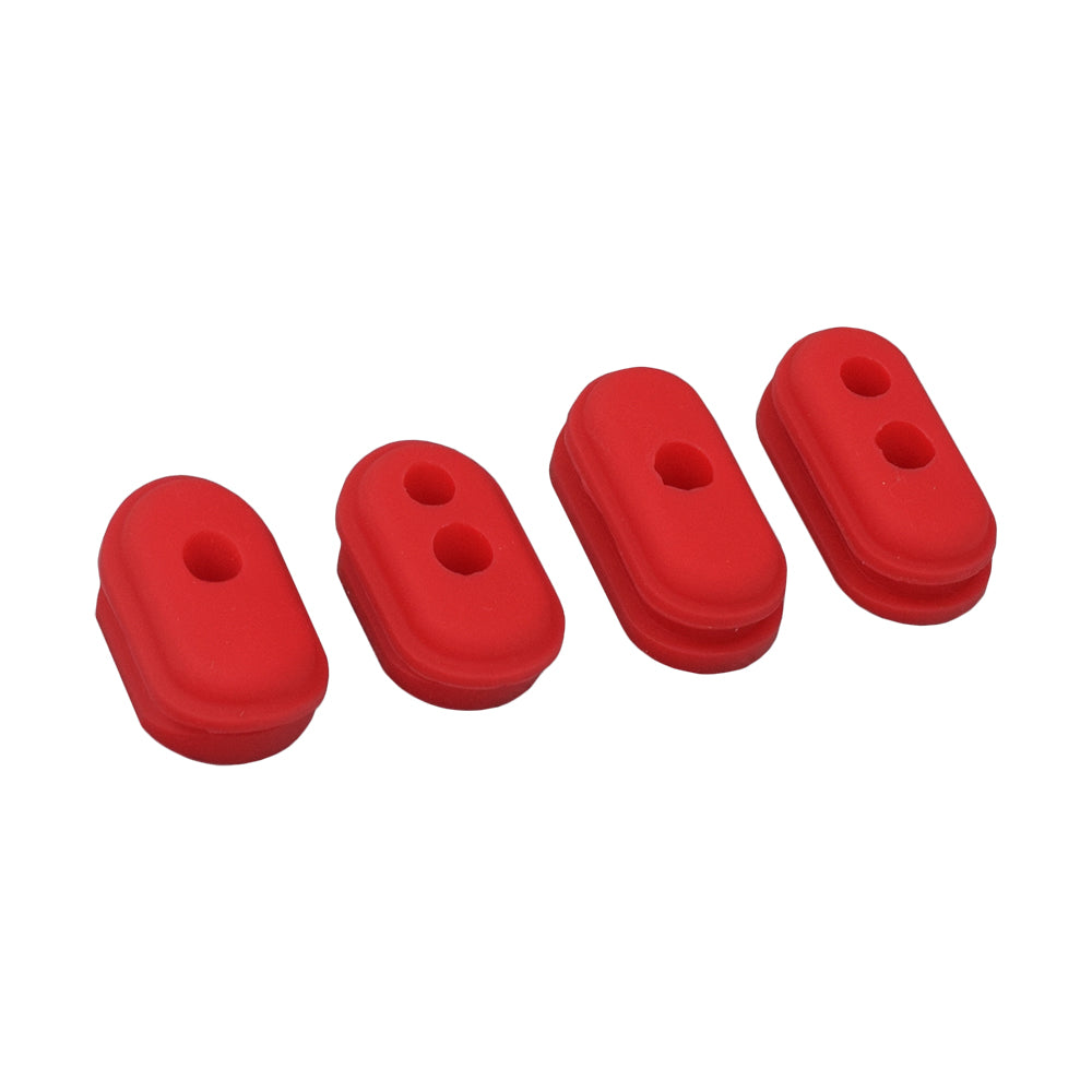 Red Wire Grommet Set for the Xiaomi Mi M365, featuring four silicone plugs designed to secure wires and brake cables through the handlebar frame and battery tray, keeping out dust and moisture.