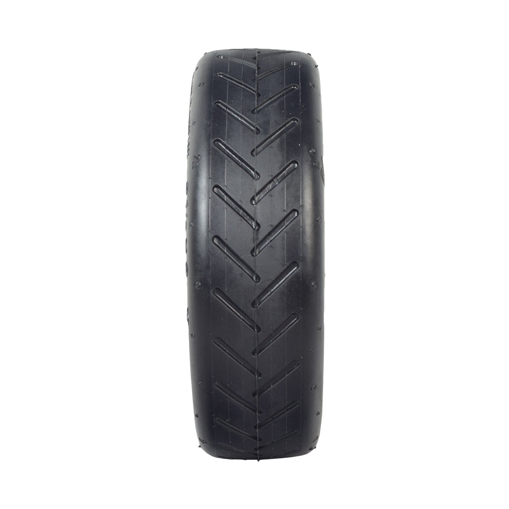 8-1/2x 2 Pneumatic Tire for the Xiaomi Mi M365 electric scooter, featuring a close-up of black tread with shallow grooves for a smoother ride on hard pavement.