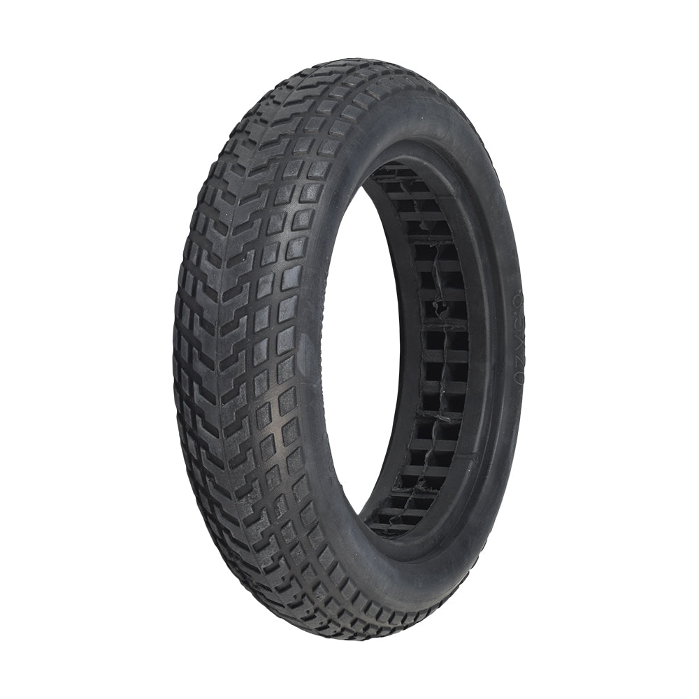 8.5x20 Shock Absorber Solid Tire for the Xiaomi Mi M365, featuring a black rubber rim and tread designed with hollow rectangular chambers for enhanced ride comfort and reduced road vibrations.