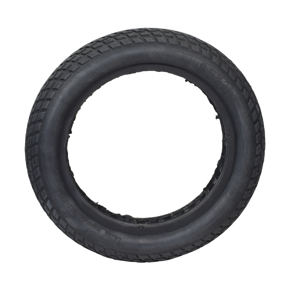 8-1/2x 2 Shock Absorber Solid Tire for the AOVOPRO ES80 350W Electric Scooter, featuring a black treaded surface, visible hollow chambers for damping, and designed to reduce road vibrations for a smoother ride.