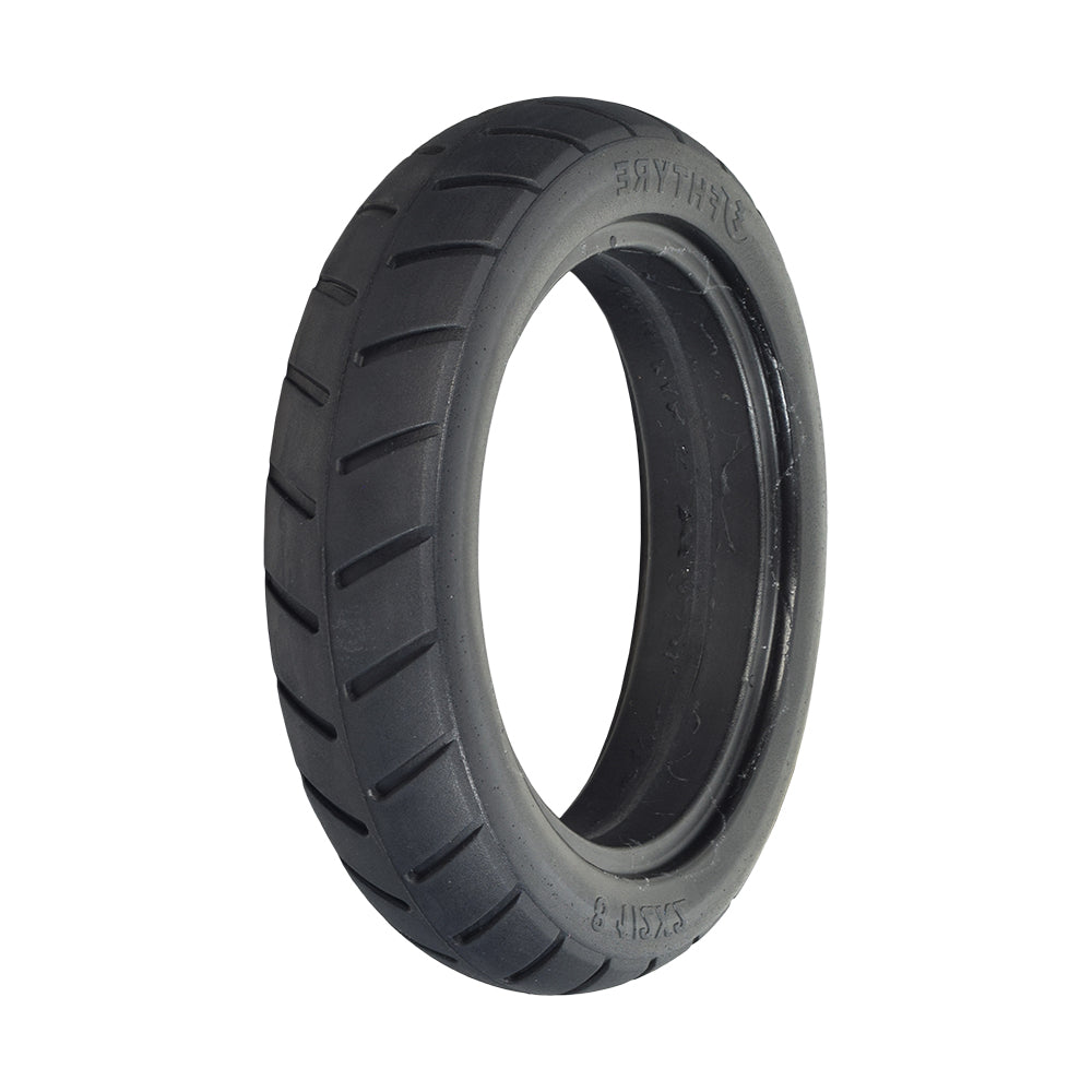 8-1/2x 2 Solid Tire for the Xiaomi Mi M365 with curved tread, durable solid rubber design, puncture proof, shown in close-up detailing the tread pattern.