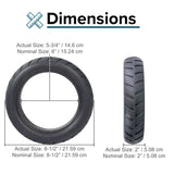 8-1/2x 2 Solid Tire for the Xiaomi Mi M365 electric scooter, shown as a durable, black rubber tire, puncture-proof with visible tread, ideal for various scooter models.