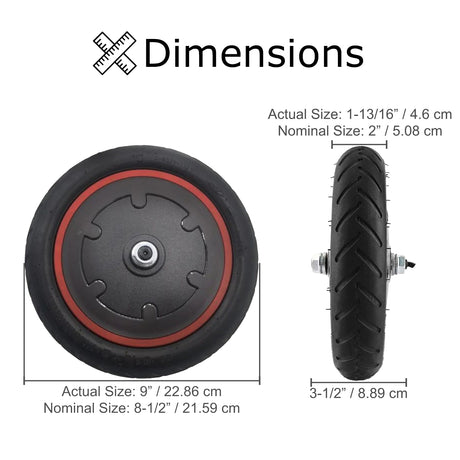 350 Watt Hub Motor & Front Wheel Assembly for the Hover-1 Journey Folding Electric Scooter, featuring an 8-1/2x2 pneumatic tire with low-siped tread, ideal for city pavement.