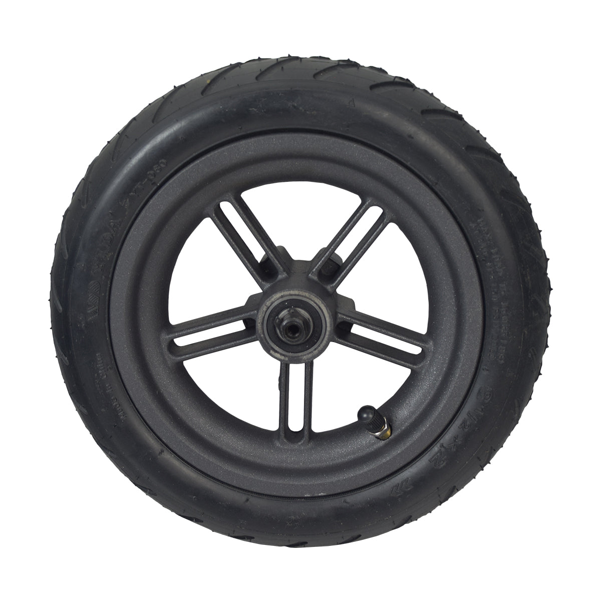 Rear Wheel Assembly for the Xiaomi Mi M365 electric scooter, featuring a black wheel with a black rim, designed for easy replacement and compatibility with M365 clones like Bird, Lyft, and Spin rentals.