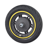 Pneumatic Front Wheel Assembly for the Ninebot MAX G30 Scooter (Blemished), featuring a black tire with a yellow stripe and minor scratches on the rim; hardware, including the M10x1.25 nut, is missing.