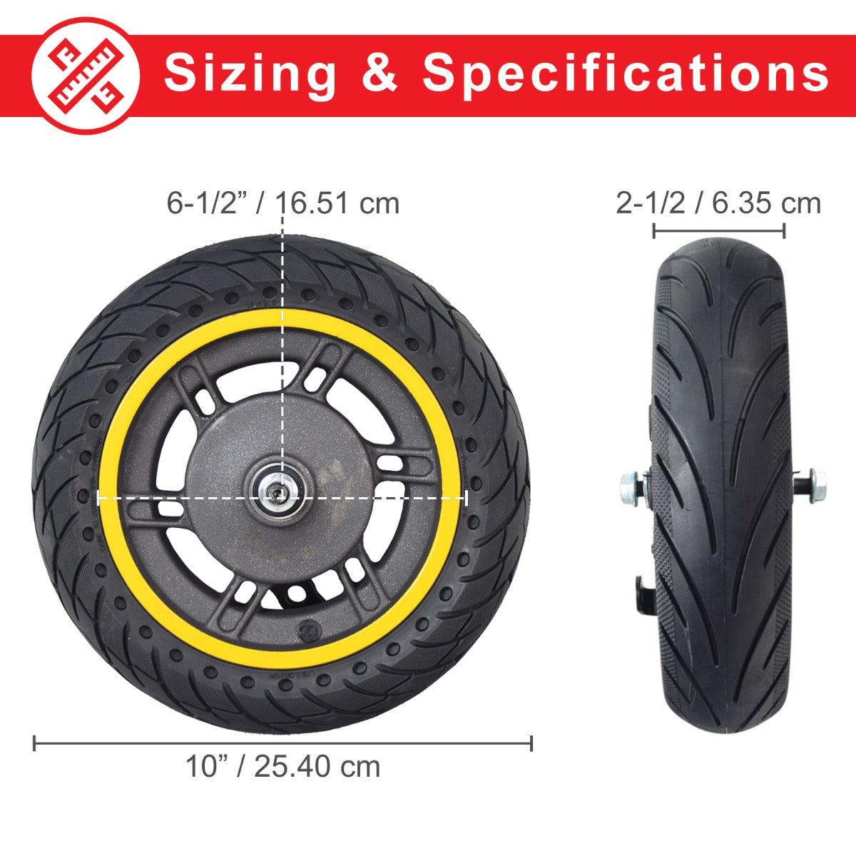 Front Wheel Assembly for the Ninebot MAX G30 Scooter, featuring a tire pre-fitted to a sturdy rim, shown in a close-up view highlighting the detailed tread and assembled components.