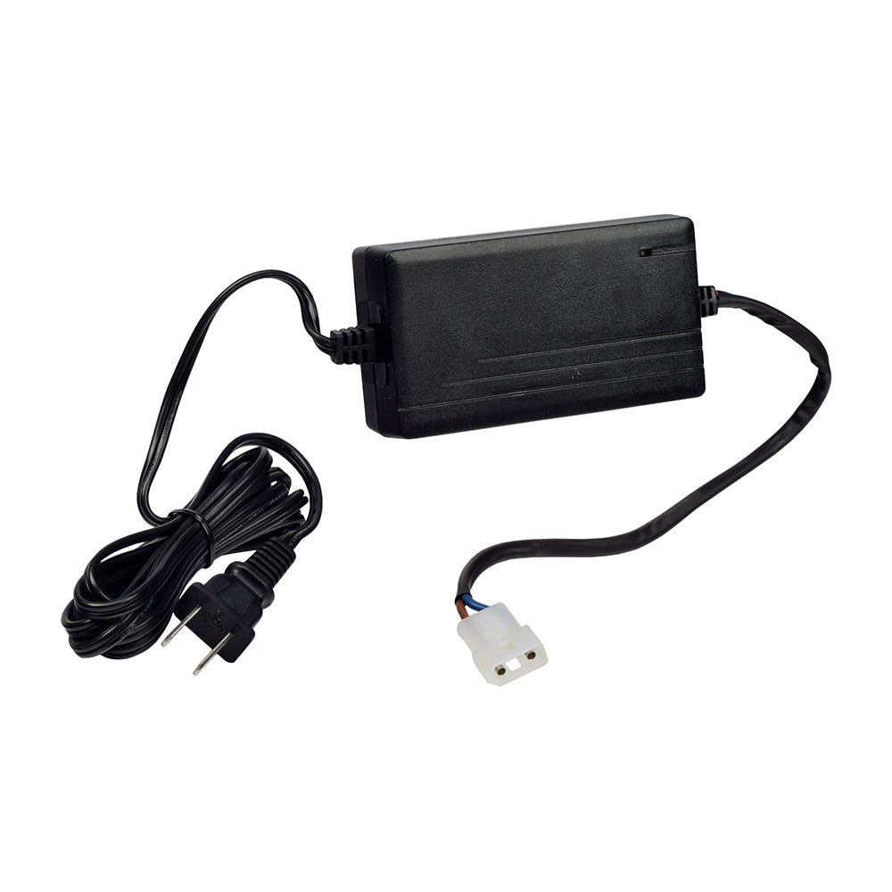 24 Volt 2.0 Amp Battery Charger for Rascal AutoGo 550, AutoGo 555, and Balance 555 Mobility Scooters, featuring an attached power cord with a white plug and a soft protective cover.