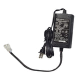 24 Volt 2.0 Amp Battery Charger for the Rascal AutoGo 550, AutoGo 555, and Balance 555 Mobility Scooters, featuring an attached black power cord and white plug, with a close-up of the power supply.