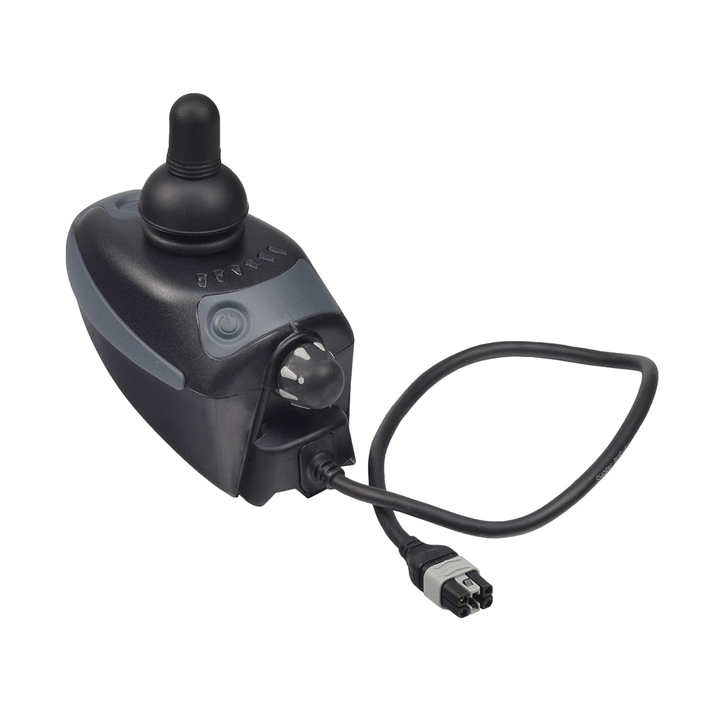 Dynamic Shark DK-REMA03 Joystick Remote for Merits Atlantis 2 (P720), Merits Regal (P310), and Rascal 318 power chairs featuring a black and grey design with a connected bus cable.