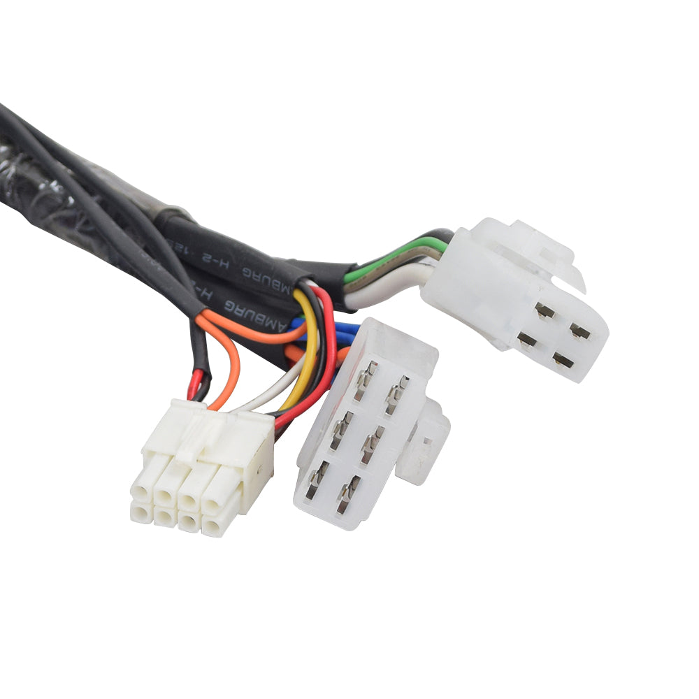 Close-up of the Controller Conversion Kit for the Rascal 230, 235, 240, 245, and 305 Mobility Scooters, highlighting the white connector and multiple colored wires.